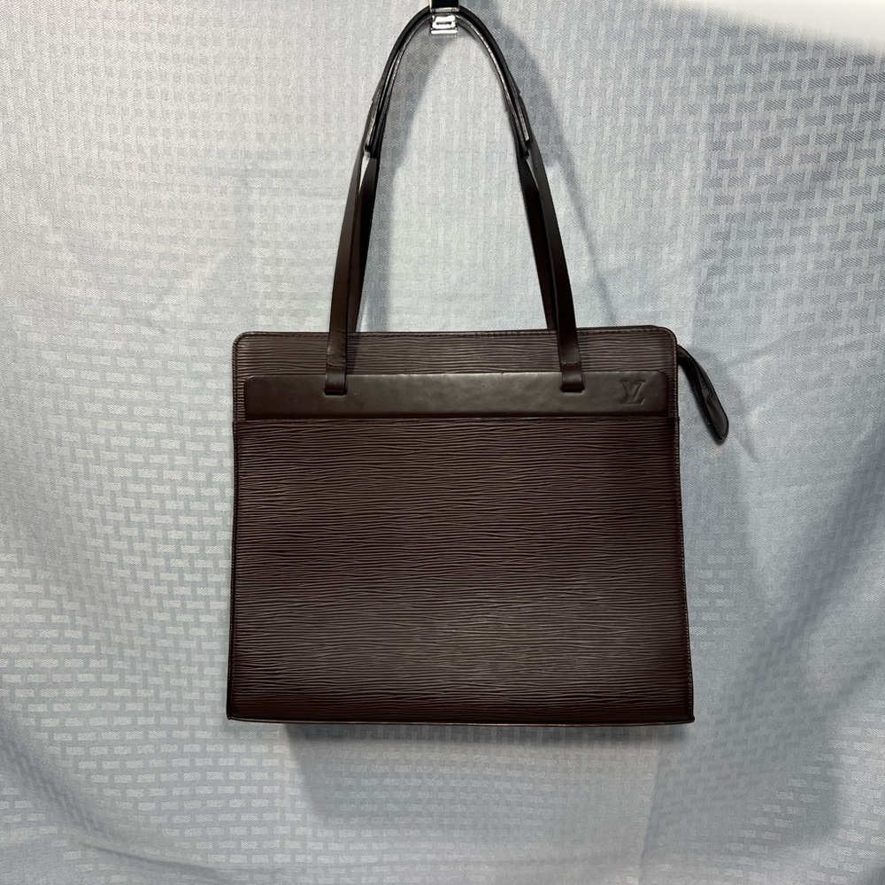 3149: Louis Vuitton Epi Sac Plat PM Tote Brown w Professional Corner Repair